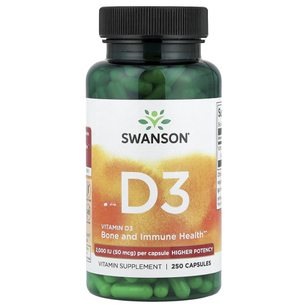 Високоефективний вітамін Д3 Swanson (Vitamin D3) 50 мкг 250 капсул