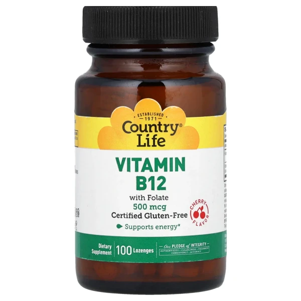Вітамін В-12 та фолієва кислота (Vitamin B12) 500 мкг/400 мкг 100 льодяників зі смаком вишні