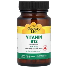 Вітамін В-12 та фолієва кислота (Vitamin B12) 500 мкг/400 мкг 100 льодяників зі смаком вишні