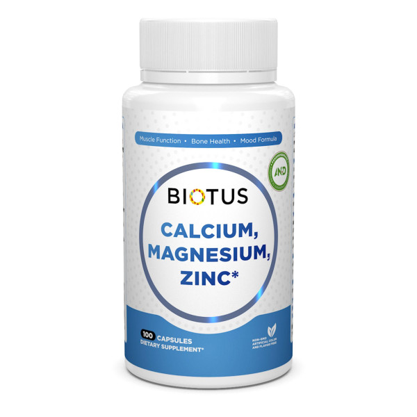 Кальцій, магній, цинк та вітамін D3, Calcium, Magnesium, Zinc та Vitamin D3, Biotus, 100 капсул