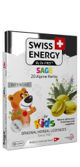 Льодяники від застуди, для дітей, Herbal Lozenges Blister 20 herbs + Sage for kids, Swiss Energy, від кашлю, болю в горлі та закладеності носа, 20 альпійських трав та шавлія, 12 трав'яних льодяників