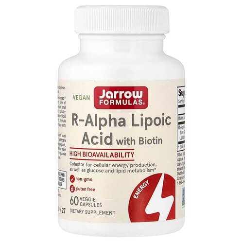 Альфа-липоевая кислота с биотином Jarrow Formulas (R-Alpha Lipoic Acid with Biotin) 60 растительных капсул