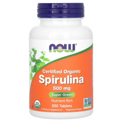 Органічна спіруліна NOW Foods (Organic Spirulina) 500 мг 200 таблеток