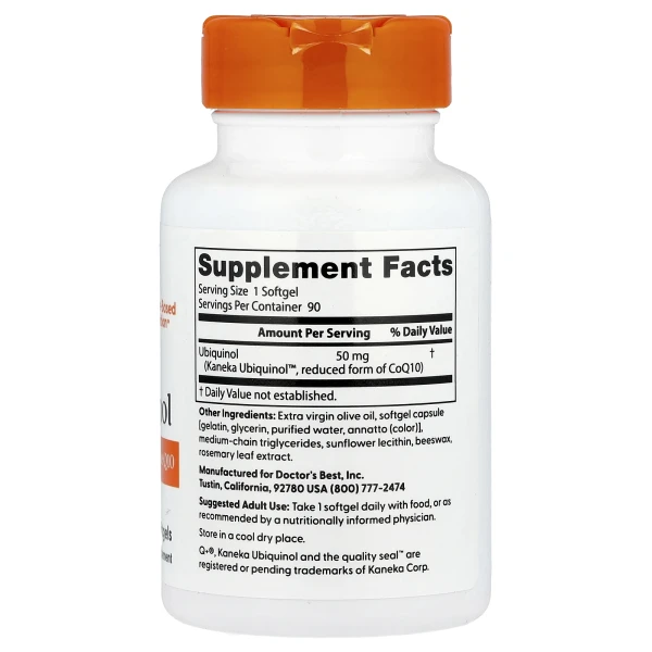 Коэнзим Q10 Doctor's Best (Ubiquinol with Kaneka) 50 мг 90 капсул