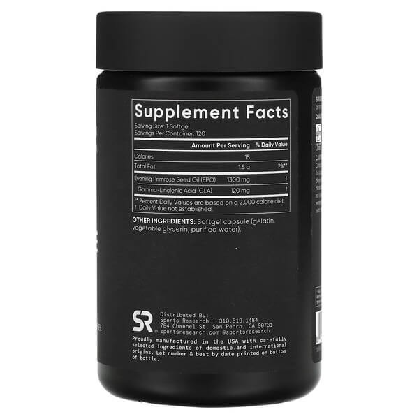 Масло примули вечірної 1300 мг Sports Research (Evening Primrose Oil) 120 рідких капсул