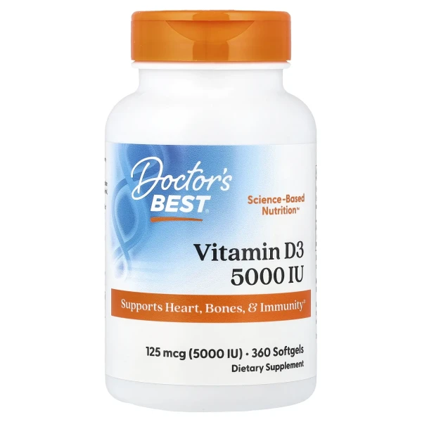 Вітамін D3 Doctor's Best (Vitamin D3) 125 мкг (5000 МО) 360 капсул
