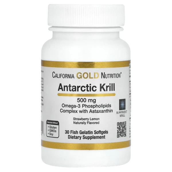 Жир арктичного криля з астаксантином (Krill oil with astaksanthin) 500 мг 30 капсул зі смаком лимона та полуниці