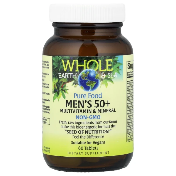 Natural Factors, Whole Earth & Sea, мультивітаміни й мінерали, для чоловіків від 50 років, 60 таблеток