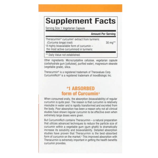 Куркумін Natural Factors (CurcuminRich Theracurmin) 30 мг 60 вегетаріанських капсул