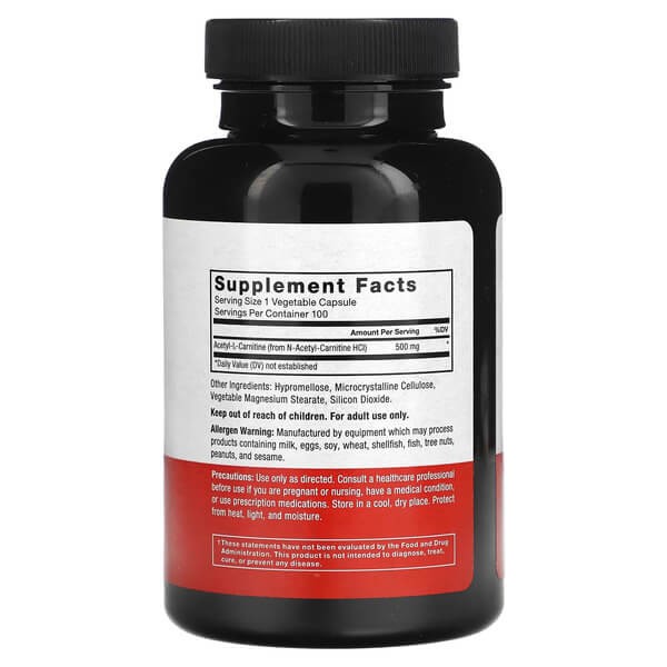 Ацетил L-карнитин 500 мг Force Factor (Acetyl L-Carnitine) 100 растительных капсул