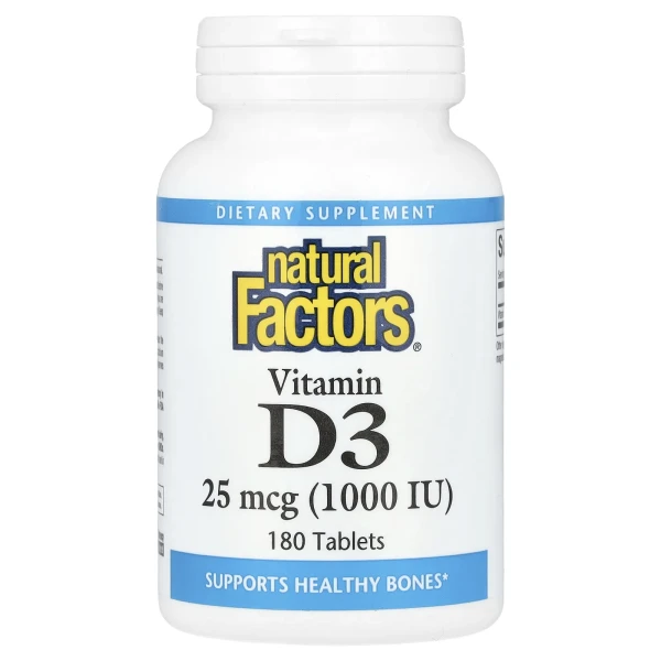Natural Factors, вітамін D3, 25 мкг (1000 МО), 180 таблеток