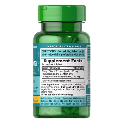 Стандартизированный экстракт гинкго билоба 60 мг Puritan's Pride (Ginkgo Biloba Standardized Extract) 120 таблеток
