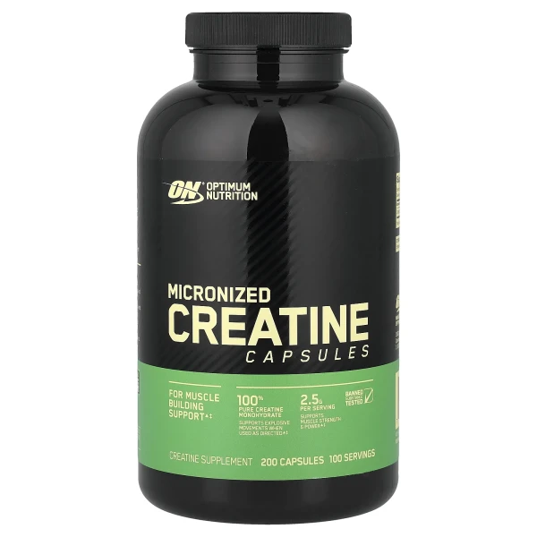 Optimum Nutrition, мікронізований креатин у капсулах, 200 капсул (1,25 г у капсулі)