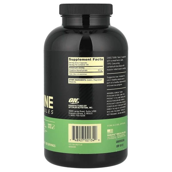 Optimum Nutrition, мікронізований креатин у капсулах, 200 капсул (1,25 г у капсулі)