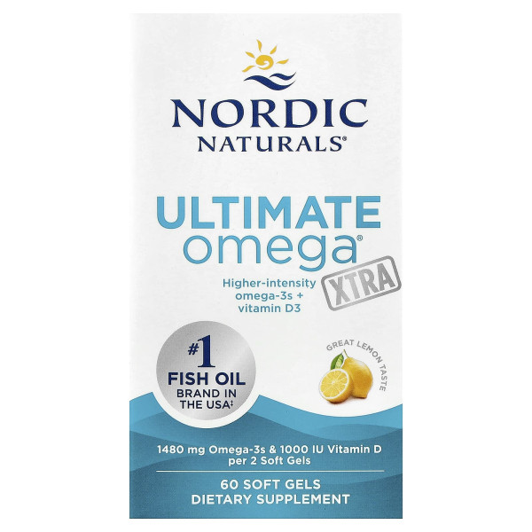 Високоефективні омега-3 кислоти Nordic Naturals (Ultimate Omega Xtra) 1480 мг 60 капсул зі смаком лимона