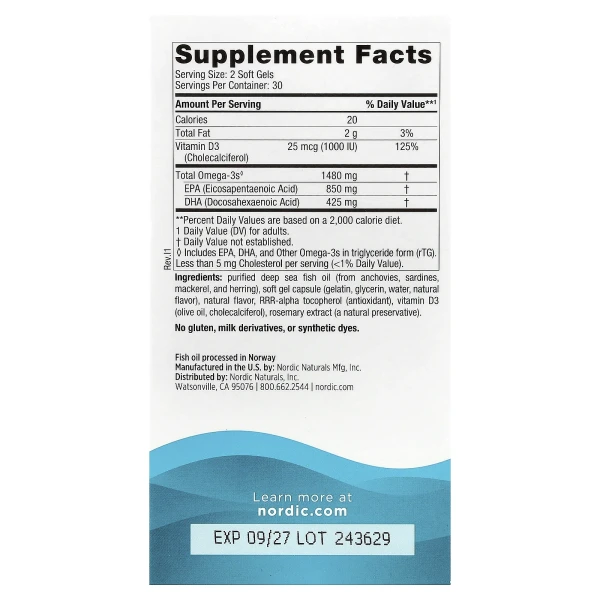 Високоефективні омега-3 кислоти Nordic Naturals (Ultimate Omega Xtra) 1480 мг 60 капсул зі смаком лимона