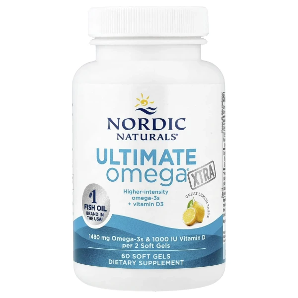 Високоефективні омега-3 кислоти Nordic Naturals (Ultimate Omega Xtra) 1480 мг 60 капсул зі смаком лимона