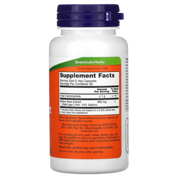 Екстракт кори білої верби Now Foods (Willow Bark Extract) 400 мг 100 капсул