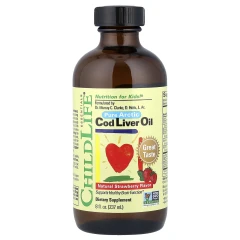 Жир печінки тріски ChildLife (Cod Liver Oil) 1225 мг 237 мл із полуничним смаком