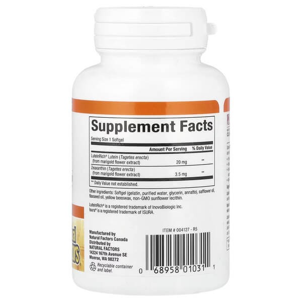 Лютеїн 20 мг Natural Factors (Lutein) 30 рідких капсул
