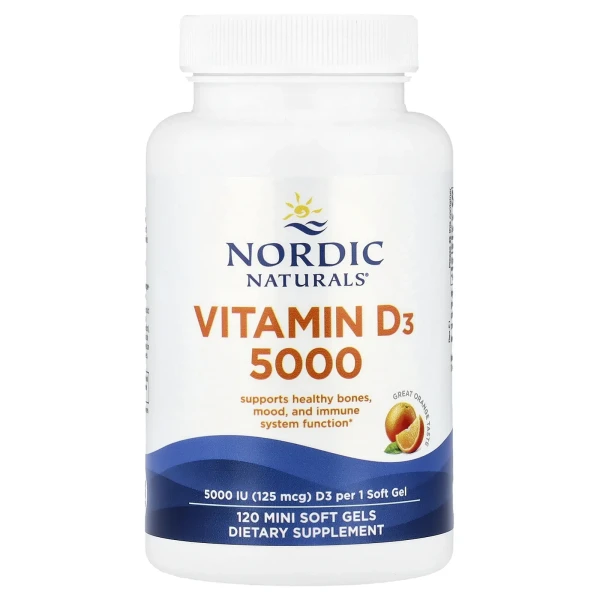 Вітамін D3 Nordic Naturals (Vitamin D3) 5000 МО 120 капсул зі смаком апельсину