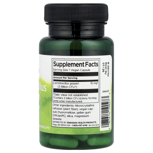 Лактобацила Гассері Swanson (Lactobacillus Gasseri) 3 млрд КОУ 60 капсул