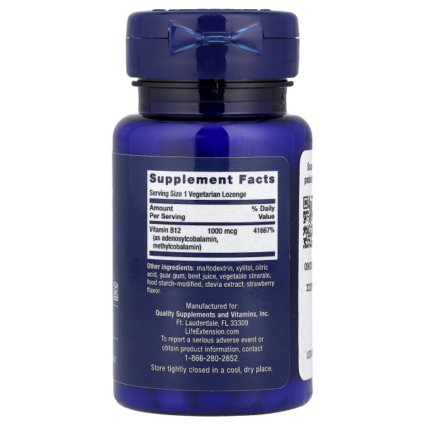 Life Extension, B12 Elite, вітамін B12, 60 вегетаріанських пастилок (1000 мкг в 1 шт.)