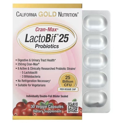 Пробиотики с журавлиной CranMax LactoBif 25 млрд КОЕ California Gold Nutrition (CranMax LactoBif Probiotics) 30 капсул