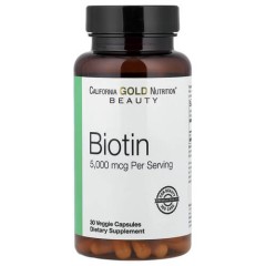 Біотин 5000 мкг California Gold Nutrition (Biotin) 30 рослинних капсул