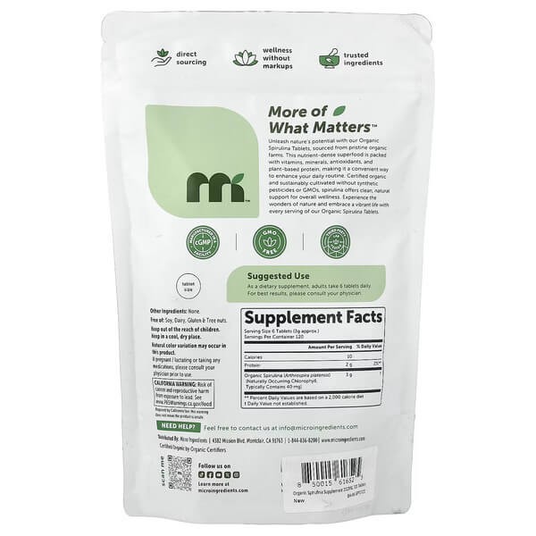 Органічна спіруліна Micro Ingredients (Organic Spirulina) 720 таблеток