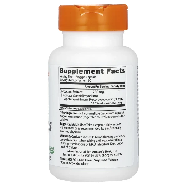 Кордицепс ультра Doctor's Best (Ultra Cordyceps) 750 мг 60 капсул