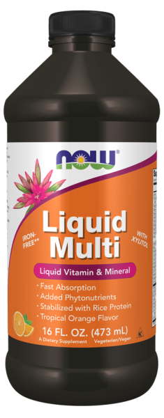 Жидкие мультивитамины Now Foods (Liquid Multi) без железа со вкусом тропического апельсина 473 мл