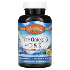 Омега-3 з вітамінами D і K Carlson (Elite Omega-3) 60 капсул зі смаком натурального лимона
