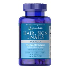 Коллаген 1 и 3 типа для волос, кожи и ногтей Puritan's Pride (Hair Skin and Nails Type I and III collagen) 120 таблеток