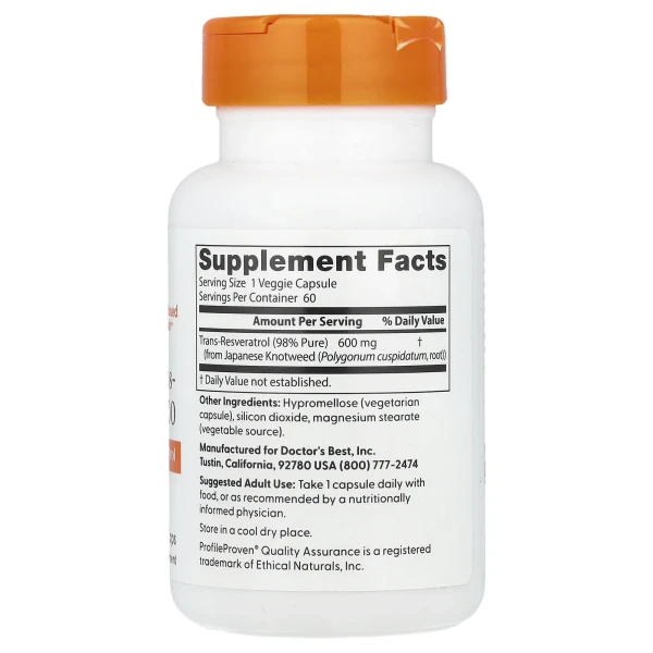 Високопотенційний транс-ресвератрол Doctor's Best (High Potency Trans-Resveratrol) 600 мг 60 капсул
