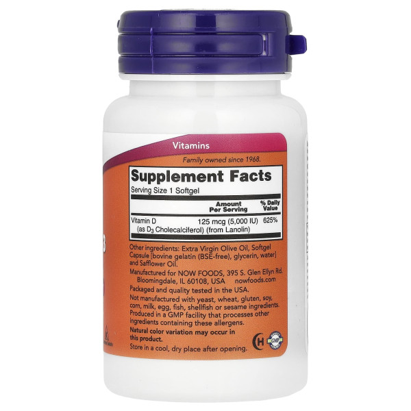 Вітамін D3 Now Foods (Vitamin D3) 5000 МО 30 капсул