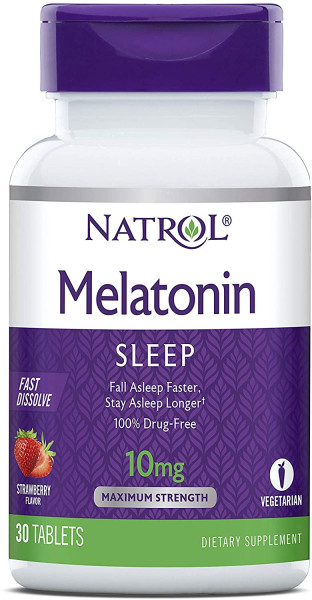 Мелатонін Natrol (Melatonin) швидкорозчинний зі смаком полуниці 10 мг 30 таблеток