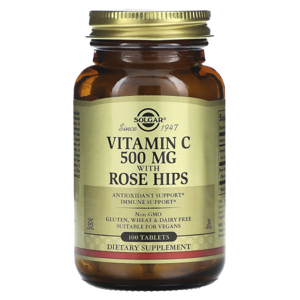 Вітамін С із шипшиною, Vitamin C, Solgar, 500 мг, 100 таблеток