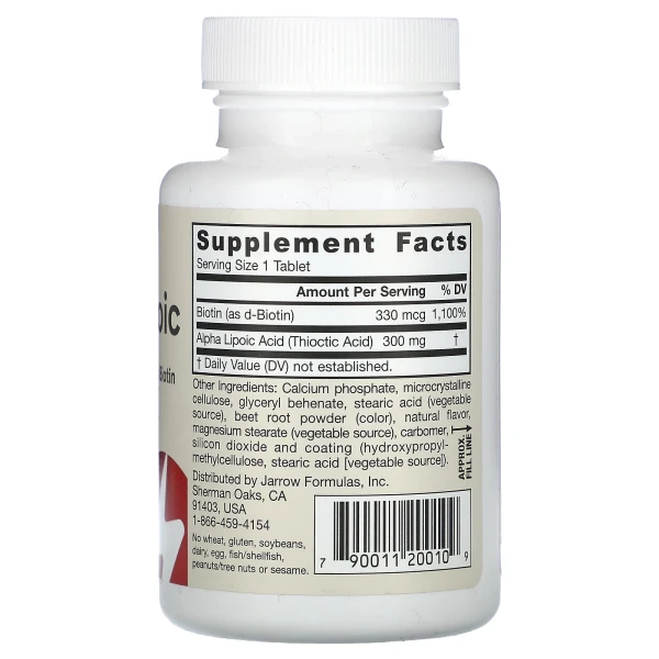 Витримка альфа-ліпоєвої кислоти з біотином Jarrow Formulas (Alpha Lipoic Sustain with Biotin) 300 мг 60 таблеток