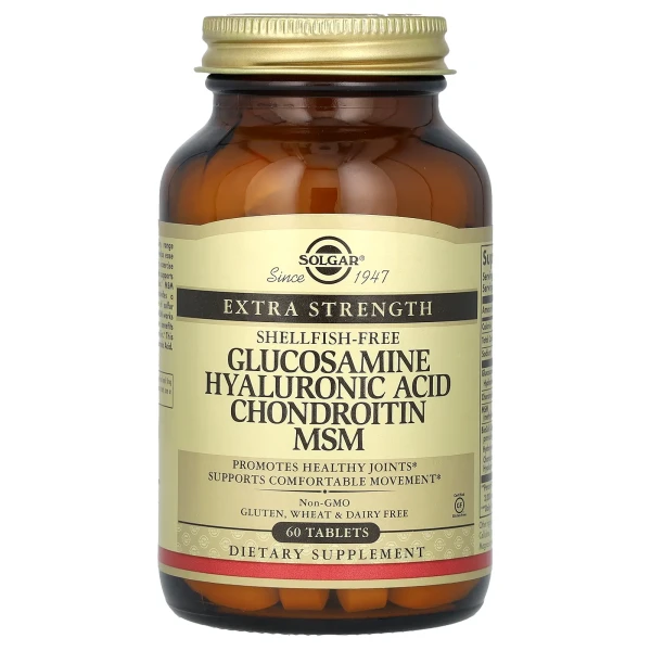 Глюкозамін та Хондроїтин з MCМ та Гіалуроновою кислотою Solgar (Glucosamine Hyaluronic Acid Chondroitin MSM) 60 таблеток