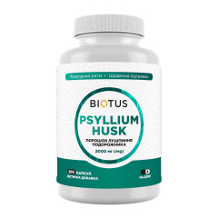 Подорожник, Psyllium Husk, Biotus, порошок лушпиння, 2000 мг, 200 капсул