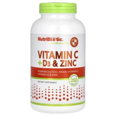 Вітамін C + D3 з цинком NutriBiotic (Vitamin C + D3 &amp; Zinc) 250 капсул
