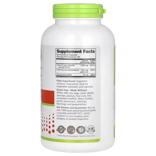 Вітамін C + D3 з цинком NutriBiotic (Vitamin C + D3 & Zinc) 250 капсул