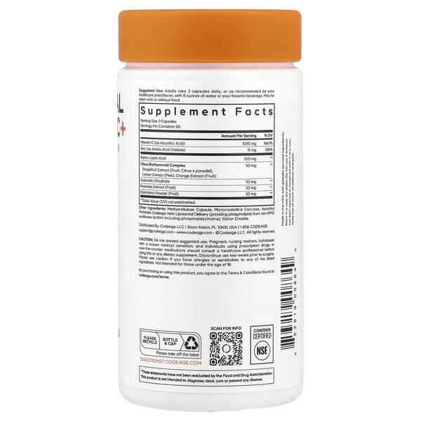 Ліпосомальний вітамін C+ Codeage (Liposomal Vitamin C+) 180 рослинних капсул