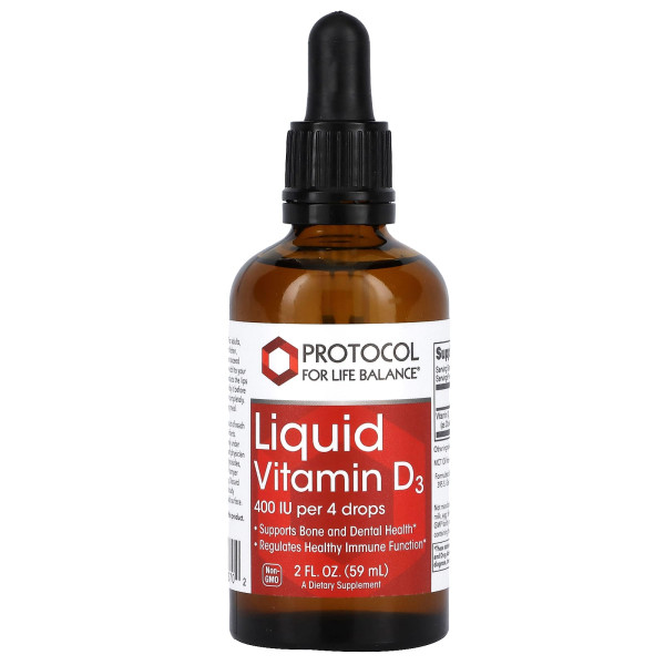 Витамин D3, Liquid Vitamin D3, Protocol for Life Balance, жидкий, 400 МЕ, 59 мл