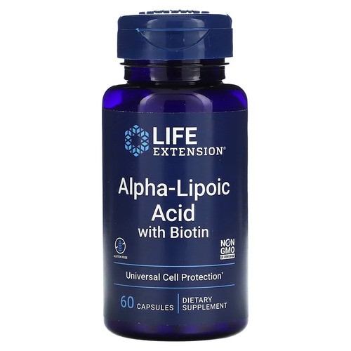 Альфа-липоевая кислота с биотином Life Extension (Alpha-Lipoic Acid with Biotin) 60 капсул