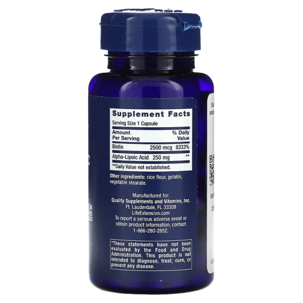 Альфа-липоевая кислота с биотином Life Extension (Alpha-Lipoic Acid with Biotin) 60 капсул