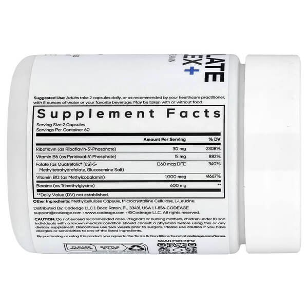 Метилфолат B-комплекс Codeage (Methylfolate B Complex+) 120 растительных капсул