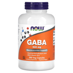 ГАМК з вітаміном B-6 NOW Foods (GABA) 500 мг 200 вегетаріанських капсул