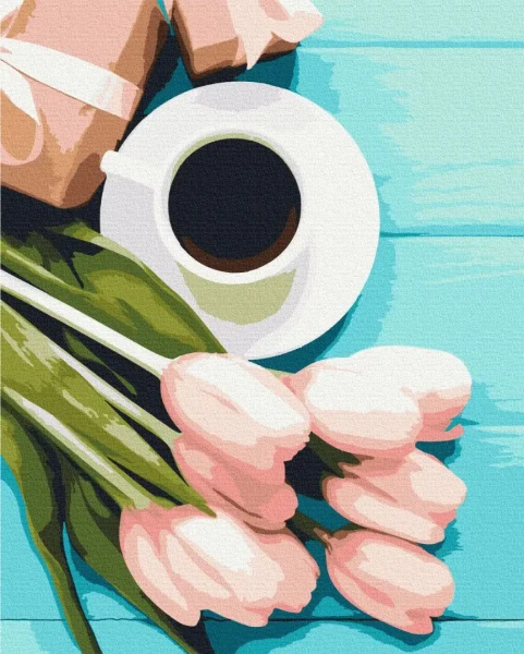 Картина за номерами Рожеві Тюльпани до кави  Brushme 48x60